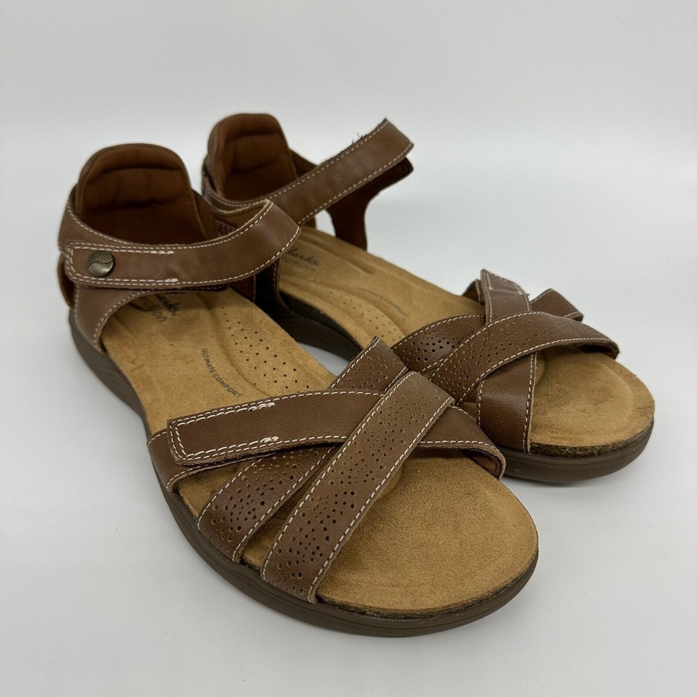 Clarks Women's April Poppy Dark Tan Leather 26170496 EUC